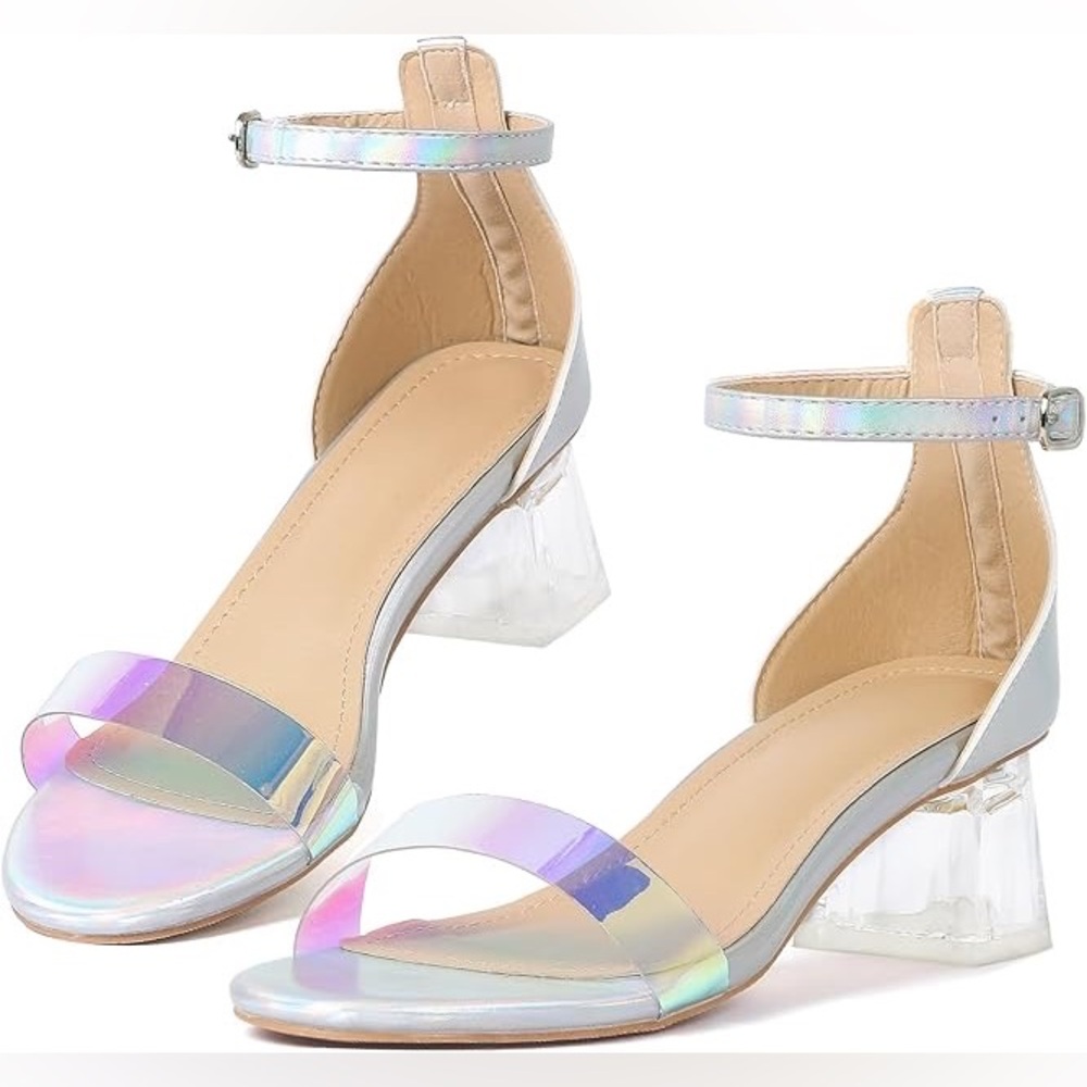 Holographic Ankle Strap Women’s Sandals
